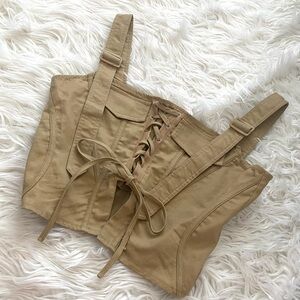 Tan Lace-Up Corset Top